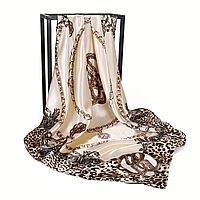 Хустка шовкова атласна абстракція з ланцюжками, шовкова хустка на голову, косинка, хустка на шию.