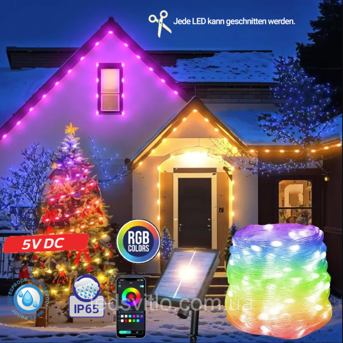 Світлодіодна стрічка гірлянда RGB Smart 100 LED USB 5V/220V IP65 (Комплект 10 метрів)