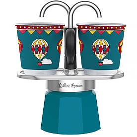Гейзерна кавоварка Bialetti Mini Express 90 мл. Winter Wonderland 2 cup + 2 чашки