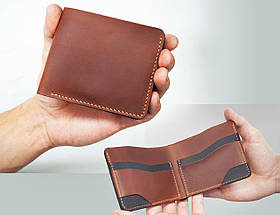 Маленький гаманець чоловічий натуральна шкіра світло-коричневий, біфолд без застібки, гаманець мінімалізм