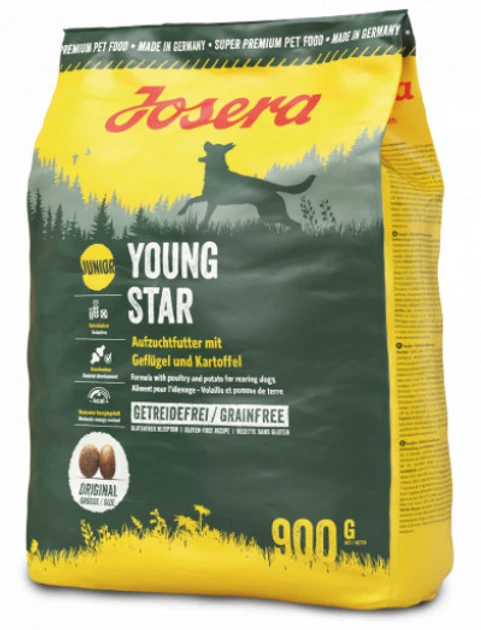 Josera Young Star сухий беззерновий корм для цуценят середніх і великих порід, птах і картопля 900гр