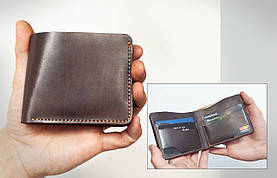 Маленький гаманець чоловічий натуральна шкіра темно-коричневий, біфолд без застібки, гаманець мінімалізм