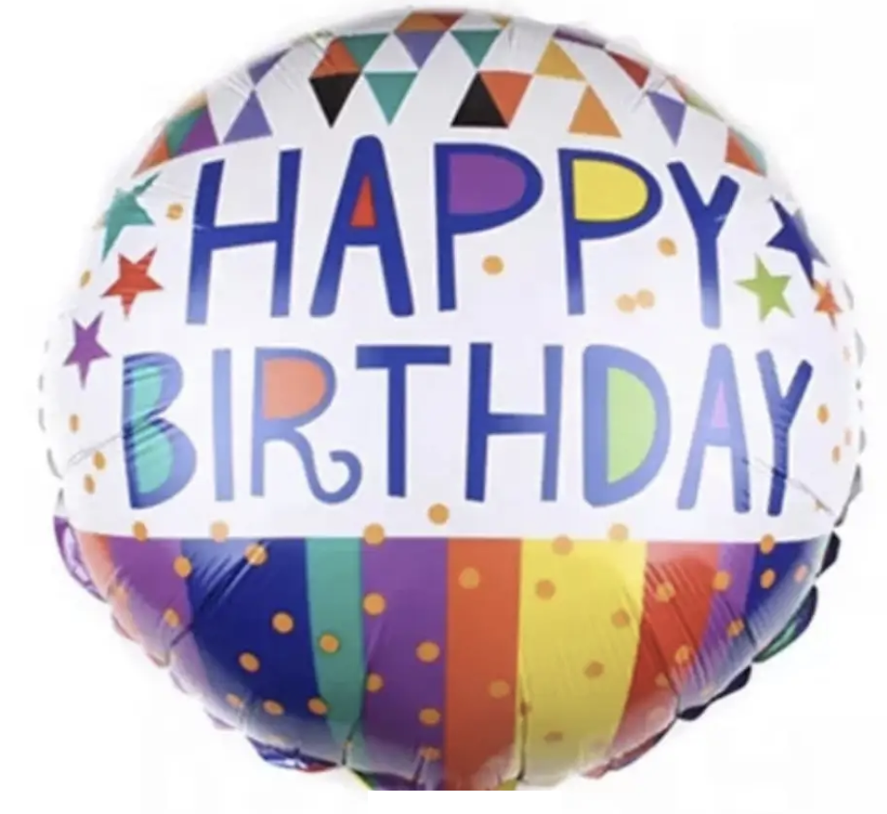 Р036 Коло 18" КИТАЙ-КТ Happy Birthday - конфетті та смужки