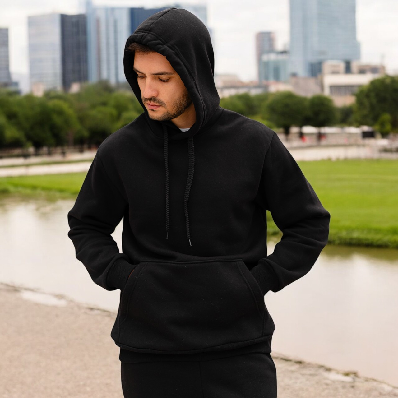 Чоловічий теплий спортивний костюм флісовий чорний базовий зручний зимовий - фото 1 - id-p2451555646