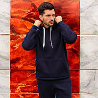 Чоловічий теплий спортивний костюм флісовий темно синій базовий зручний зимовий