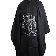 Перукарська накидка Hots Professional, чорна з віконцем для телефону, на резинці та гачках (HP1069-BK)