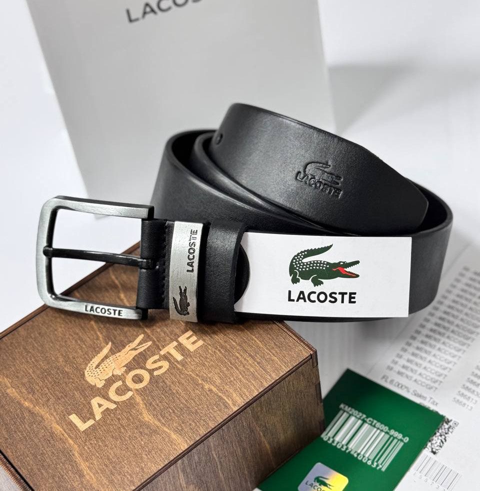 Чоловічий шкіряний брендовий ремінь Lacoste (987) чорний