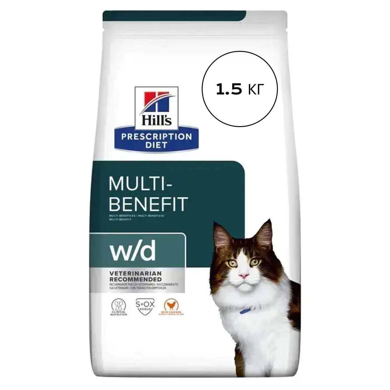 Сухий корм для котів при цукровому діабеті Hill's Prescription Diet Multi-Benefit w/d 1,5 кг - курка, фото 1