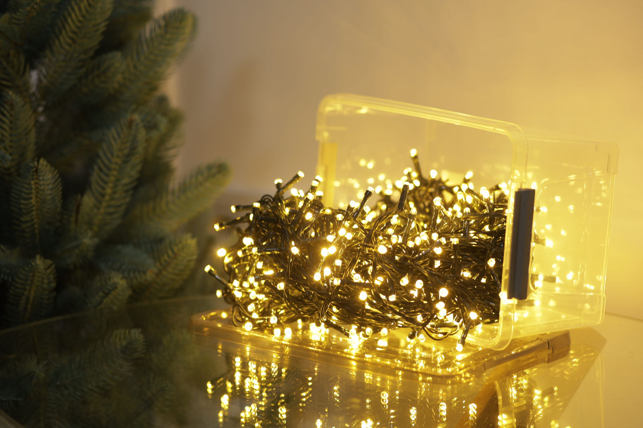 LED гірлянда 300 діодів золотий, 14м + 3м, фото 1