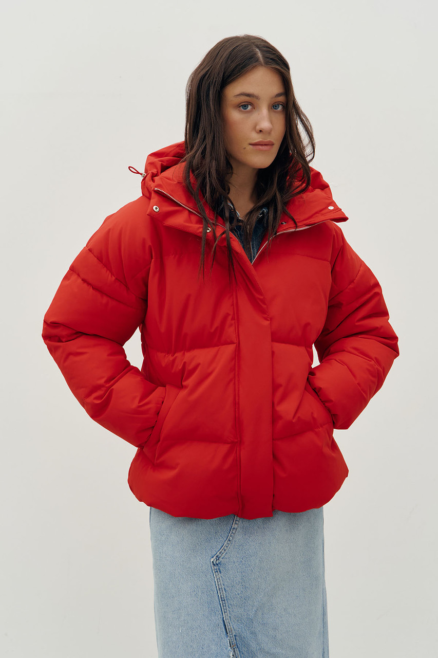 Куртка Rica Mare жіноча зимова пуховик дута капюшон щільна M червона, фото 1