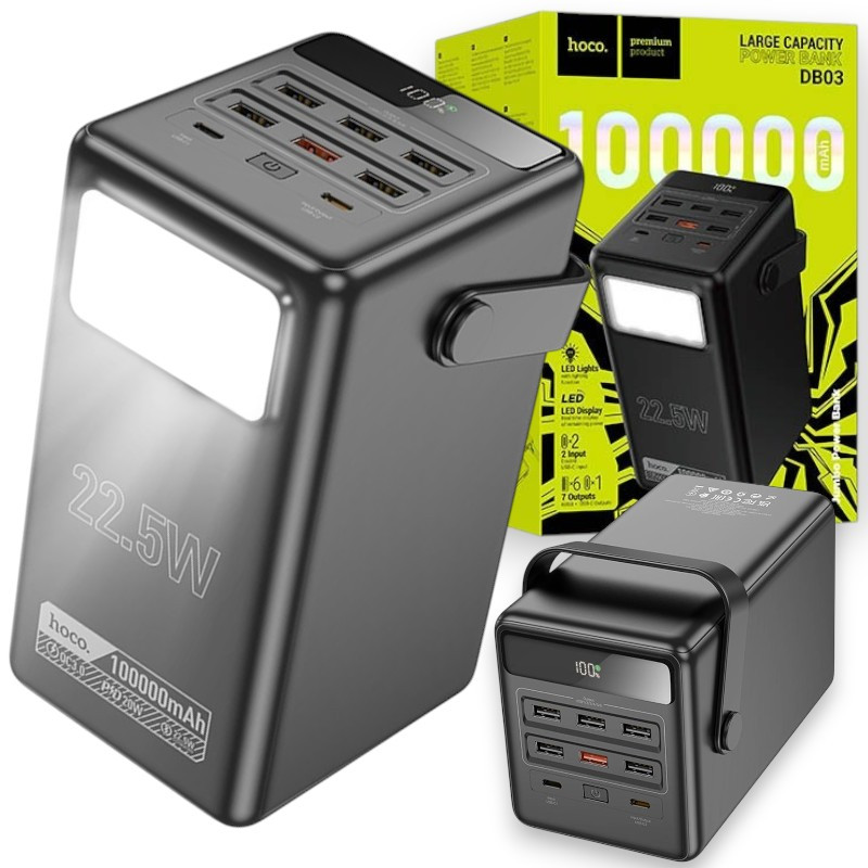 Портативний аккумулятор Повербанк Power Bank HOCO DB03 100000 mAh QC3.0+ PD 22.5W Швидка зарядка, ліхтарик