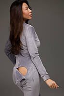 Тепла жіноча піжама з кишенею на попі SweetJama Delight сіра