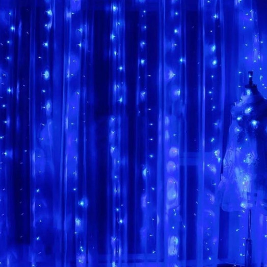 Світлодіодна штора "Крапля роси" синього кольору 3x3 м з USB та пультом управління, фото 1