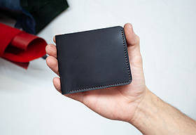 Маленький гаманець чоловічий натуральна шкіра чорний, біфолд без застібки, гаманець мінімалізм