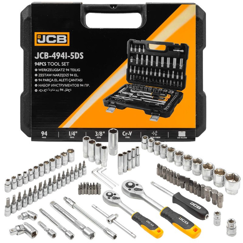 Набір інструментів 94 од. 1/4", 3/8" (6-гр.) (4-22мм) JCB Tools JCB-4941-5DS, фото 1