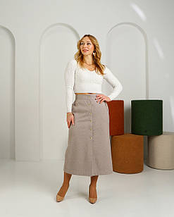 Жіноча тепла спідниця Ембер беж, демісезонна спідниця міді з декоративними ґудзиками