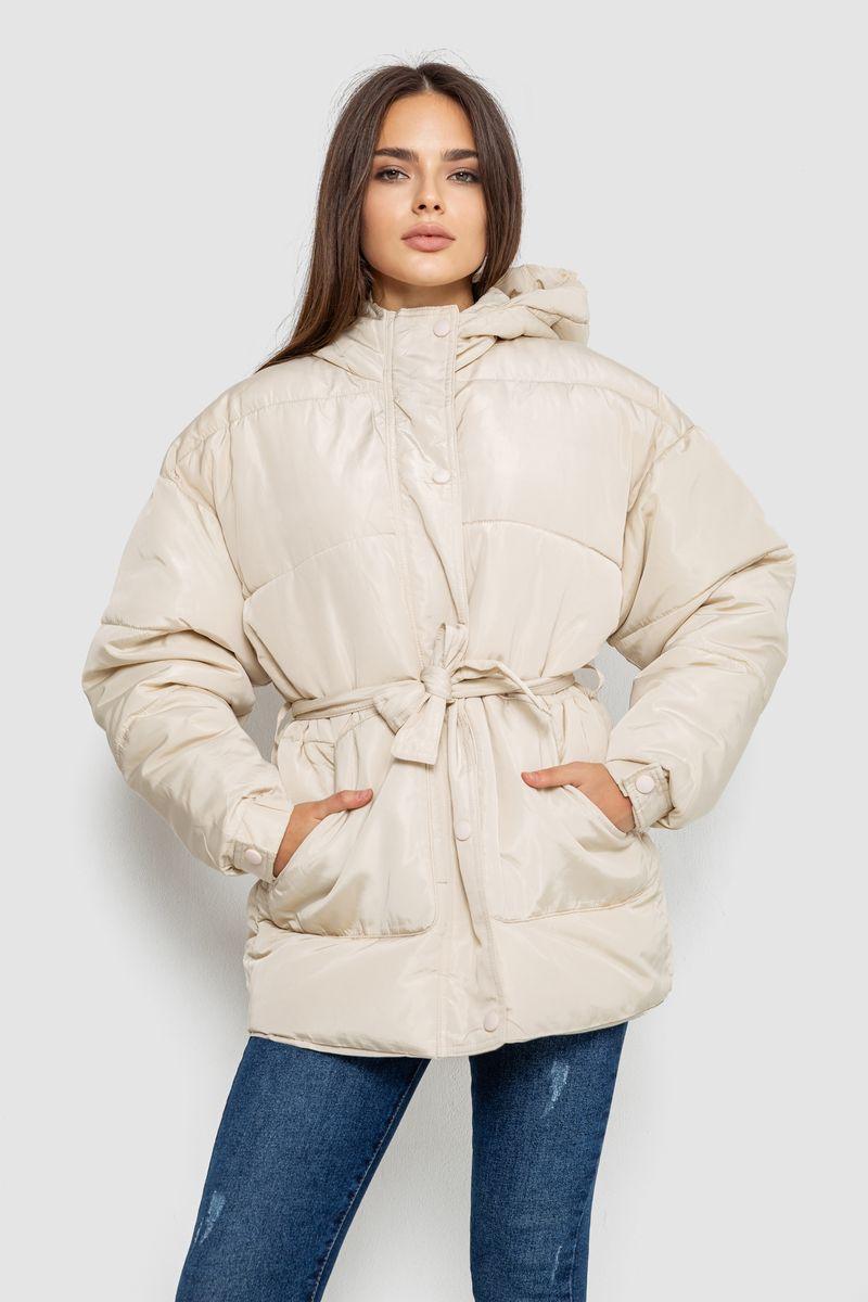Куртка жіноча демісезонна з поясом, колір світло-бежевий, 207R005 - фото 1 - id-p2721157349
