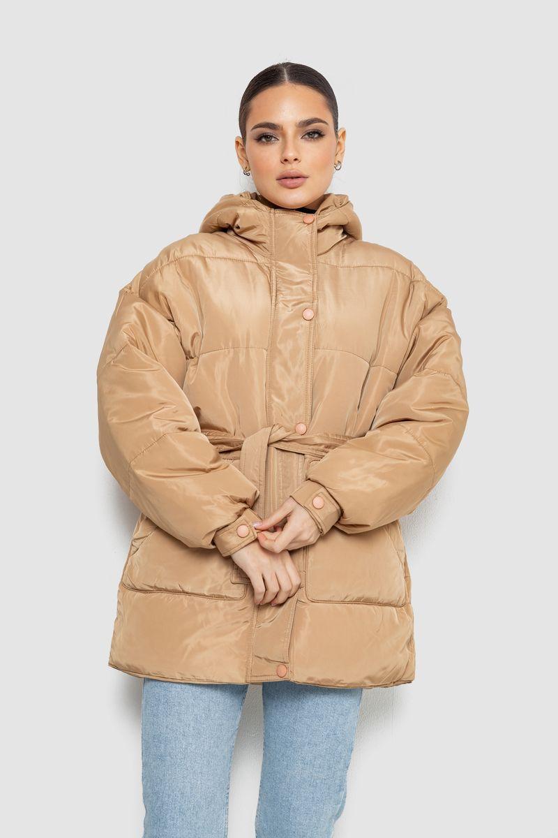 Куртка жіноча демісезонна з поясом, колір бежевий, 207R005 - фото 1 - id-p2721159052