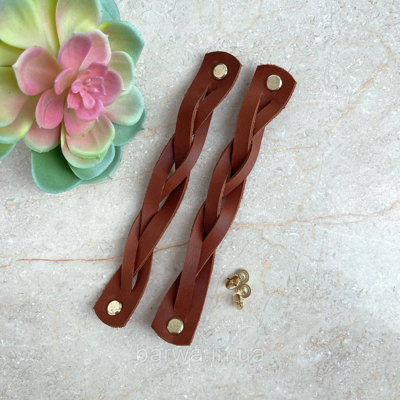 Шкіряні ручки для кошиків на гвинті, 20 х 2,5 см КОЛІР НА ВИБІР, фото 1