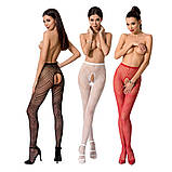 Еротичні колготки-бодістокінг Passion S010 червоні з геометричним малюнком для кокетливого образу, фото 3