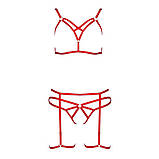 Комплект еротичної білизни Passion Magali Set для впевнених жінок стрепи трусики ліф пояс червоний, фото 4