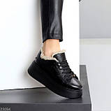 Жіночі зимові кросівки на високій підошві, зимові шкіряні кеди на платформі, фото 6