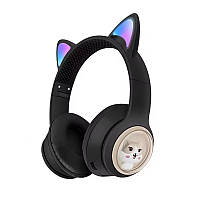 Блютуз навушники з підсвічуванням та вушками з вушками MDR CAT BT CUTER AKZ 01, Чорні, навушники без проводів