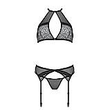 Комплект білизни Passion Satara Set для жінок XXL/XXXL чорний з бюстгальтером поясом та стрінгами, фото 3