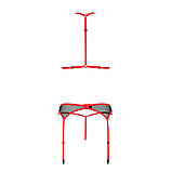 Комплект білизни Passion Satara Set червоний для жінок з поясом бюстгальтером для панчох стрінгами, фото 4