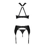 Сітчастий комплект білизни бюстгальтер з трусики халтером і пояс для панчох для романтичного вечора чорний, фото 6