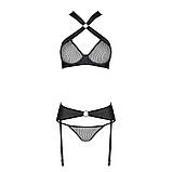 Сітчастий набір бюстгальтер з трусики халтером і пояс для панчох для жінок XXL/XXXL чорна еротична білизна, фото 5