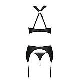 Сітчастий комплект нижньої білизни бюстгальтер трусики пояс для панчіх для романтичних вечорів чорний, фото 4