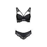 Комплект із еко-шкіри з мереживом для жінок бра та трусики Passion Loona Set чорний XXL/XXXL, фото 5