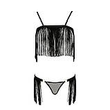 Комплект білизни Passion KASSANDRA сет із відкритим ліфом для екзотичних танців чорний з бахромою, фото 5