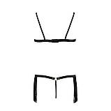 Комплект білизни Passion KASSANDRA сет із відкритим ліфом для екзотичних танців чорний з бахромою, фото 6