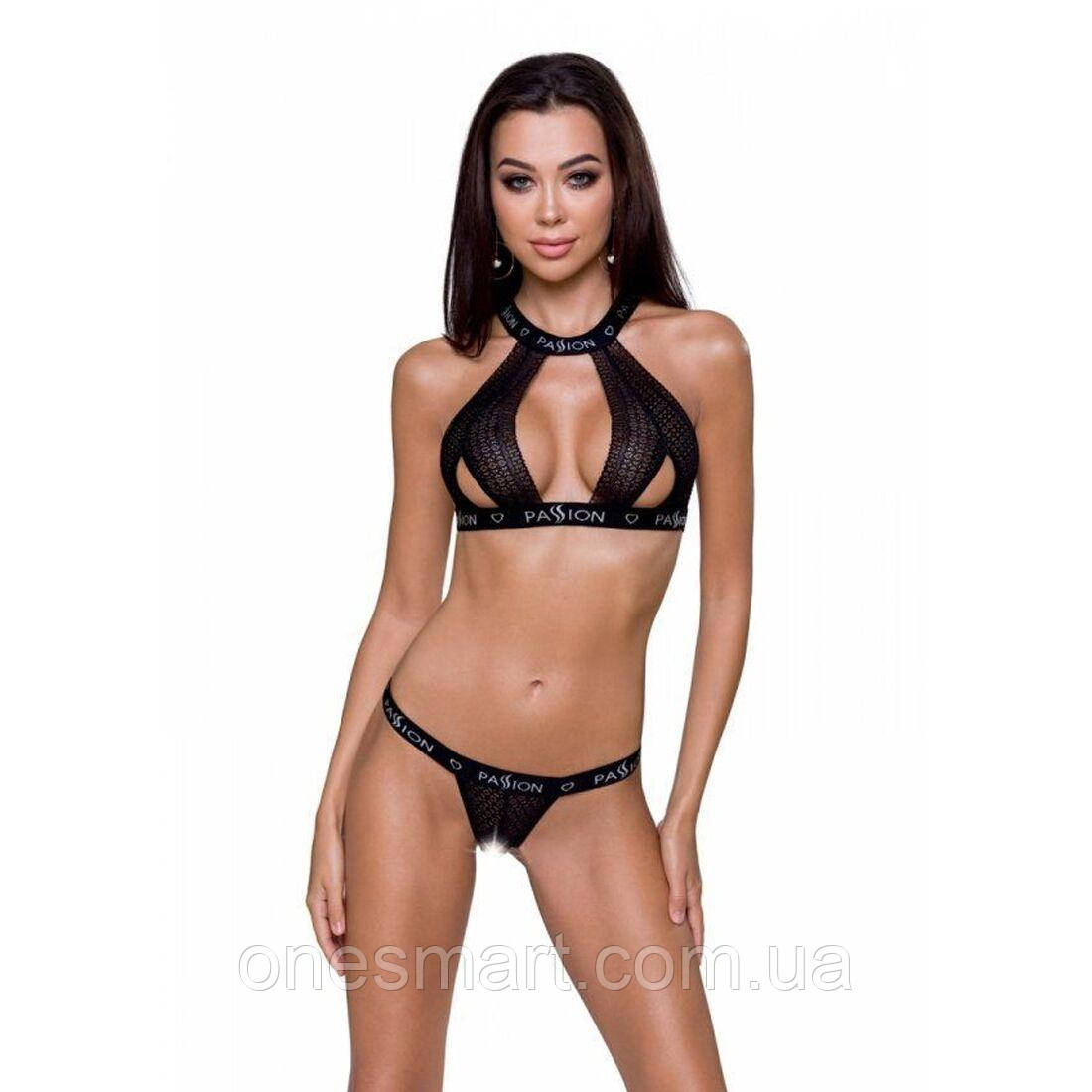 Комплект білизни Passion Exclusive Mirajane сітка з гумками для жінок, що підтримує ліф-топ і трусики, фото 1