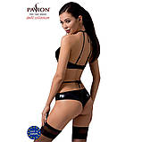 Комплект білизни Passion NAVEL SET чорний з мереживом та латексом для створення сексуального образу, фото 2