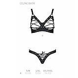 Комплект Passion Celine Bikini екошкіра для романтичних зустрічей відкритий ліф стрінги зі шнурівкою, фото 5