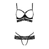 Комплект білизни Passion SARIA SET відкритий ліф стрінги для романтичних вечорів чорний стреп мереживо, фото 5