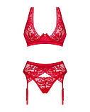 Комплект білизни Obsessive Lacelove 3-предметний мереживний для романтичних вечорів червоний M/L, фото 3