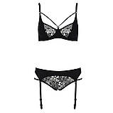 Комплект білизни Passion PAULINE SET чорний для романтичних зустрічей з ліфом та стрінгами, фото 5