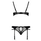 Комплект білизни Passion PAULINE SET чорний для романтичних зустрічей з ліфом та стрінгами, фото 6