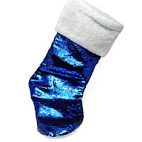 Чобіток для подарунків з паєтками 49см, колір - синій зі сріблом