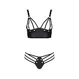 Комплект з еко-шкіри Passion Malwia Bikini для інтимних зустрічей сексуальна білизна з люверсами та ремінцями, фото 3