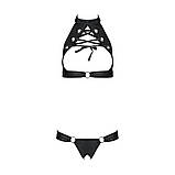 Комплект відкритий топ та трусики з еко-шкіри для жінок з інтимним доступом та підтримкою грудей, фото 3