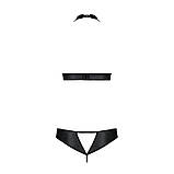 Комплект відкритий топ та трусики з еко-шкіри для жінок з інтимним доступом та підтримкою грудей, фото 4