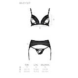 Комплект із еко-шкіри Passion Miley Set чорний для жінок з бюстгальтером трусиками та поясом для панчох, фото 5