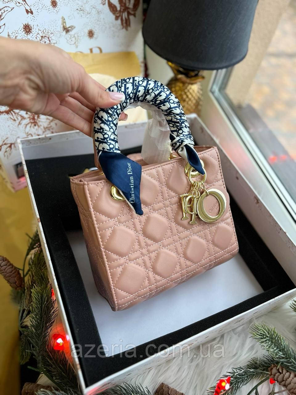 Гарний люксовий комплект сумка та гаманець Christian Dior сумка з гаманцем рожева сумка Christian Dior Lady
