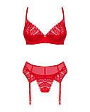 Комплект Obsessive Ingridia бюстгальтер стрінги пояс для інтимних зустрічей та повсякденного носіння червоний XL/2XL, фото 3