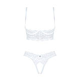 Еротичний комплект Obsessive Heavenlly 2-предметний для інтимних зустрічей відкриті груди мереживний бюстгальтер, фото 3